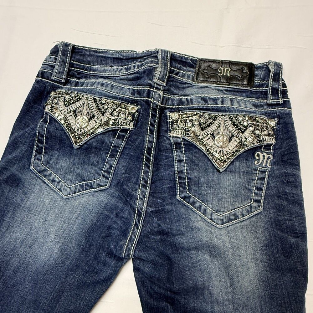 Miss Me Womens 27X31 Signature Boot Jeans Dark Wash Embellished MK220 Rhinestone